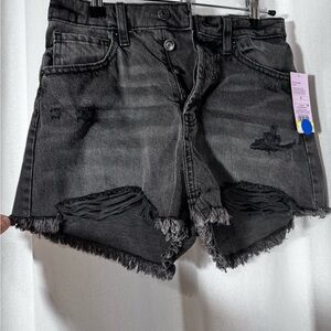 Distressed Black Denim Shorts